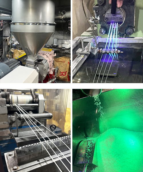 ポリアミド樹脂に蓄光顔料を加えて蓄光ペレット化する工程